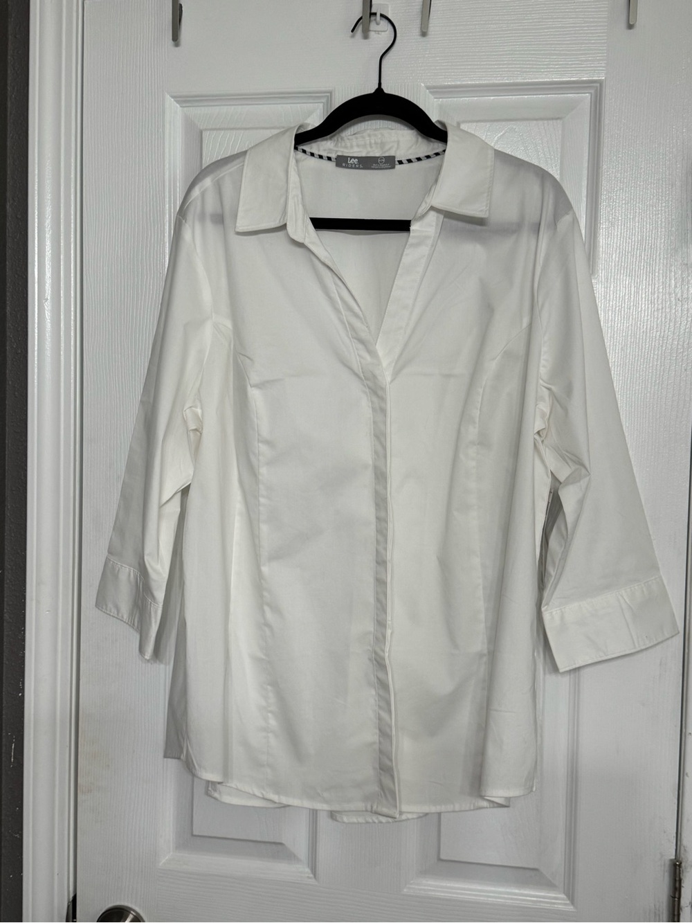 Lee Riders White Button-Up Shirt with 3/4 sleeves XXL